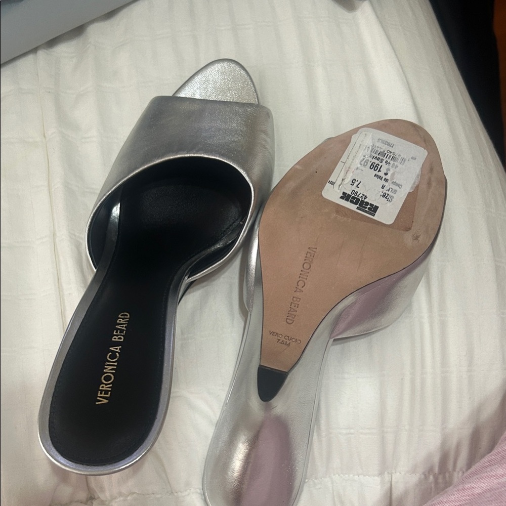 Veronica Beard Metallic Silver Mules